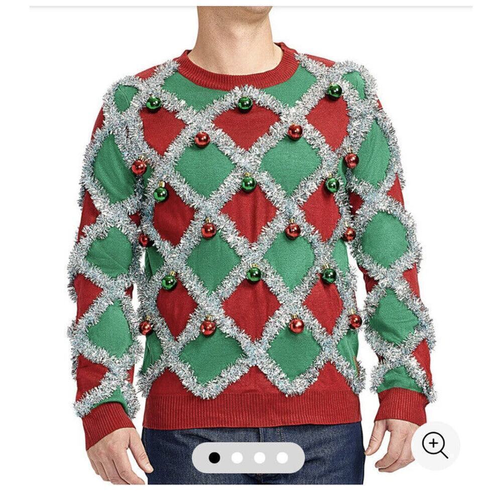 Tipsy Elves Mens Tinsel Ugly Christmas Sweater Medium
